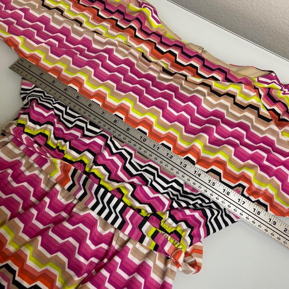 Trina Turk Women's XS Mini Belted Dress Geometric Print Pink Orange Shift Casual - Picture 11 of 11